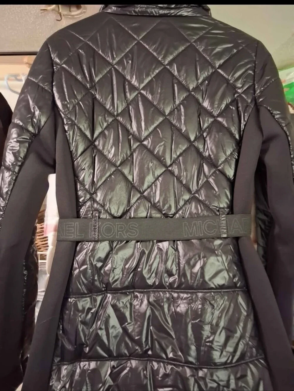 Black Quilted Belted Women's Coat